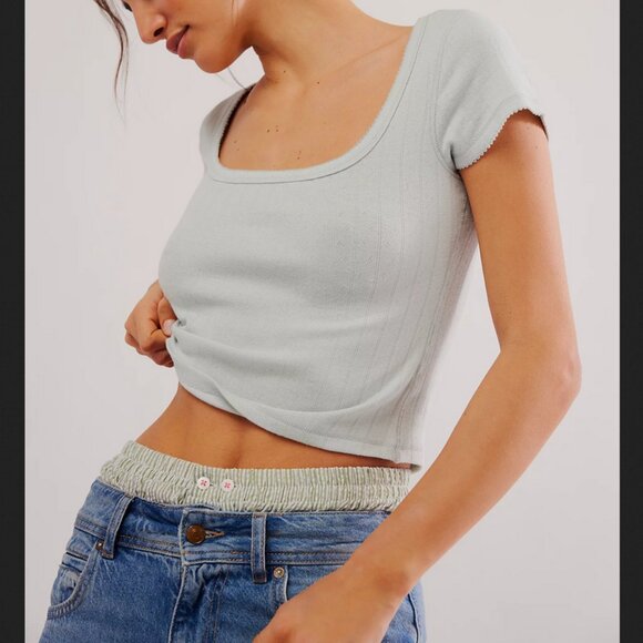 Free People End Game Pointelle Baby Tee L - Picture 1 of 5